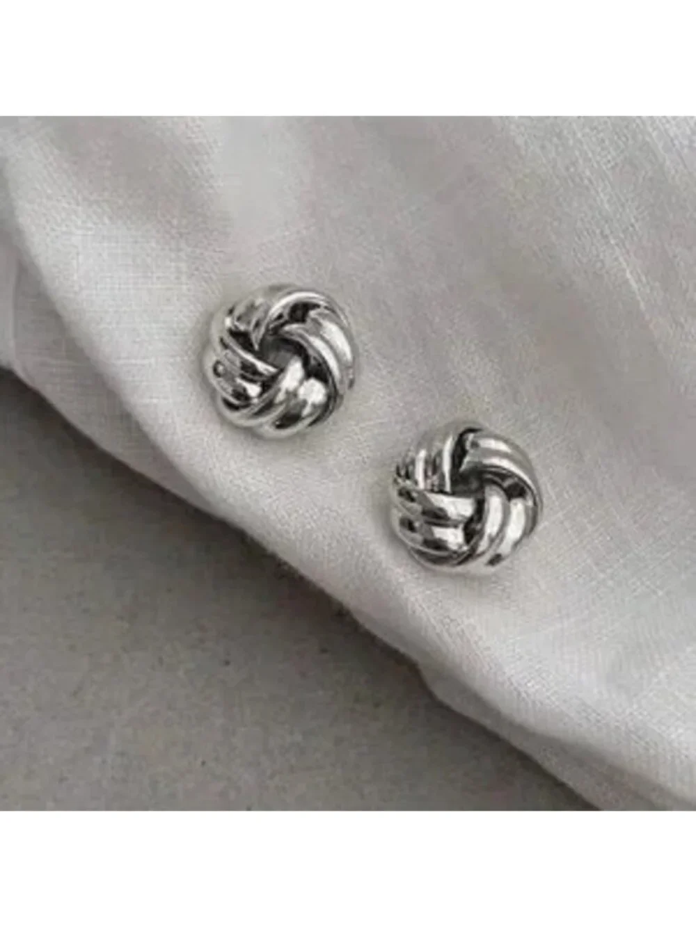 Silver Knot Stud Earrings Classic Twisted Design Everyday Minimalist